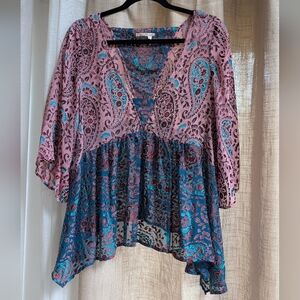Floreat Pink and Blue Paisley Blouse